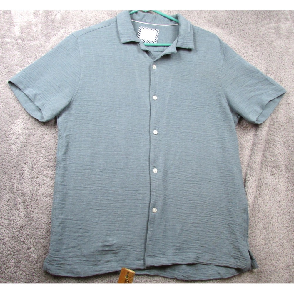 Cactus Man Shirt Mens Large Blue‎ Solid Short Sleeve Button Front Casual Top